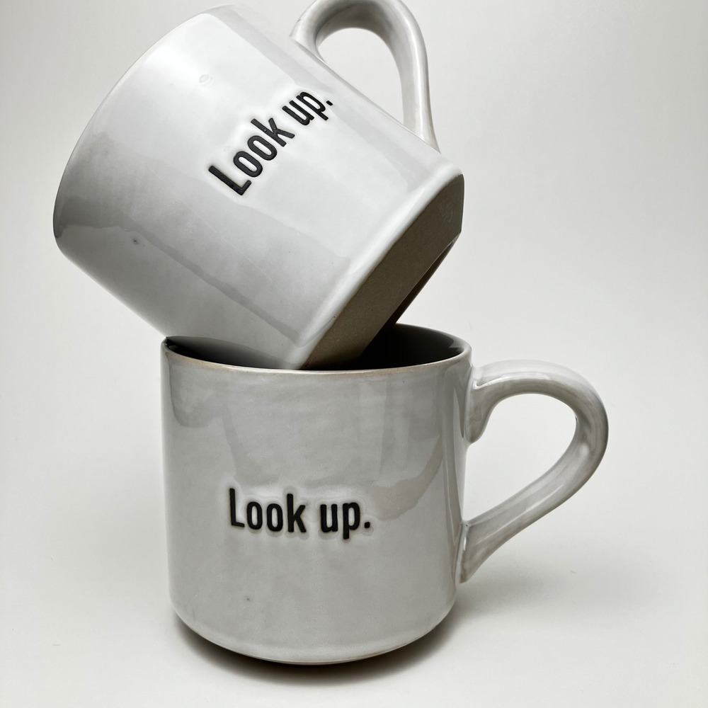 The Chosen Look Up Coffee Mug Set of 2 Grey Ceramic Stoneware 12oz Inspirational